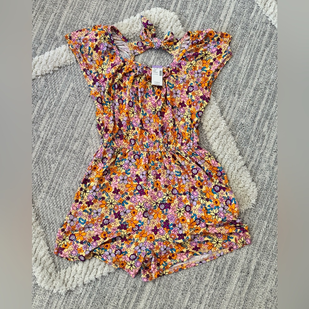 Evsie Girls Flutter Sleeve Bow Back Romper